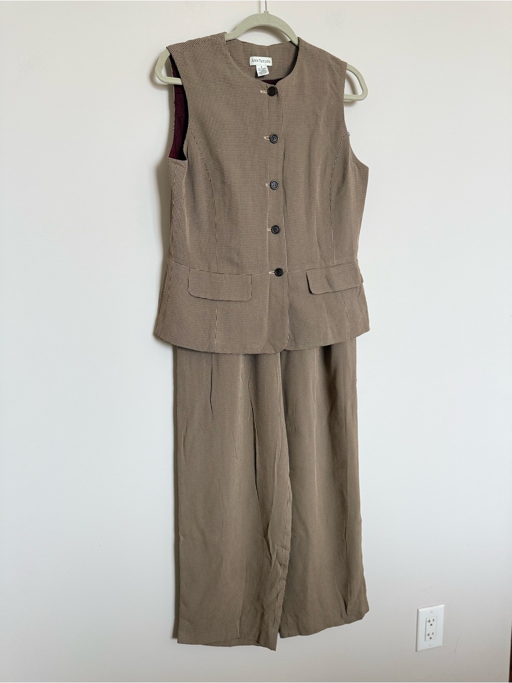 Ann Taylor Houndstooth Pant Suit Set Vest & Wide Leg Pants Size 8 Career Wear - Picture 3 of 12
